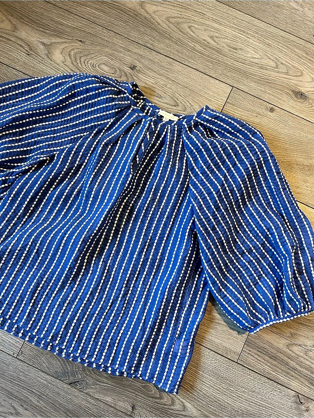 Ann Mashburn Striped Blouse in Blue & White Size Medium